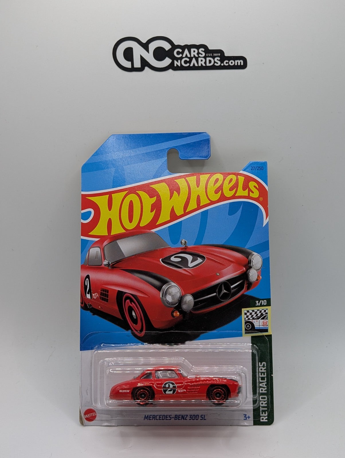 2023 Hot Wheels Retro Racers 3/10 Mercedes-Benz 300 SL Red 27/250 (Card Damage)
