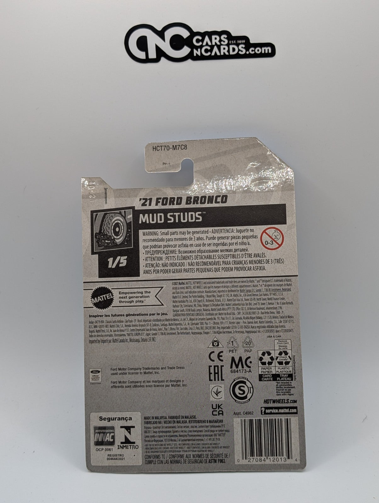 2022 Hot Wheels Mud Studs 1/5 '21 Ford Bronco Gray 68/250