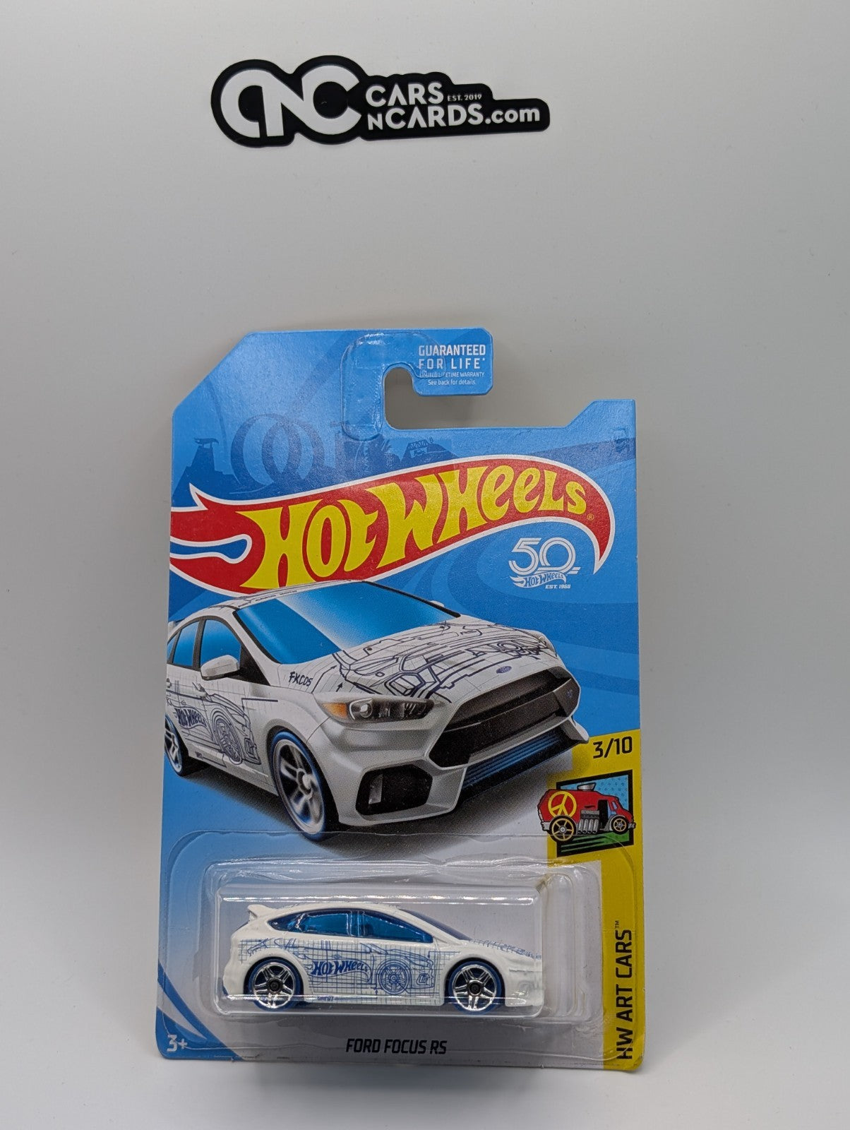 2018 Hot Wheels HW Art Cars 3/10 Ford Focus RS White 276/365 (Soft Corners)