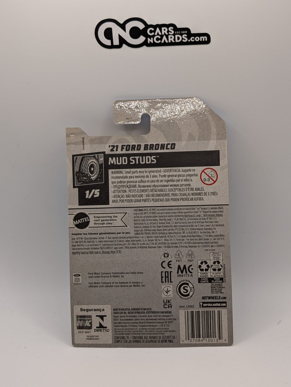 2022 Hot Wheels Mud Studs 1/5 '21 Ford Bronco Red 68/250