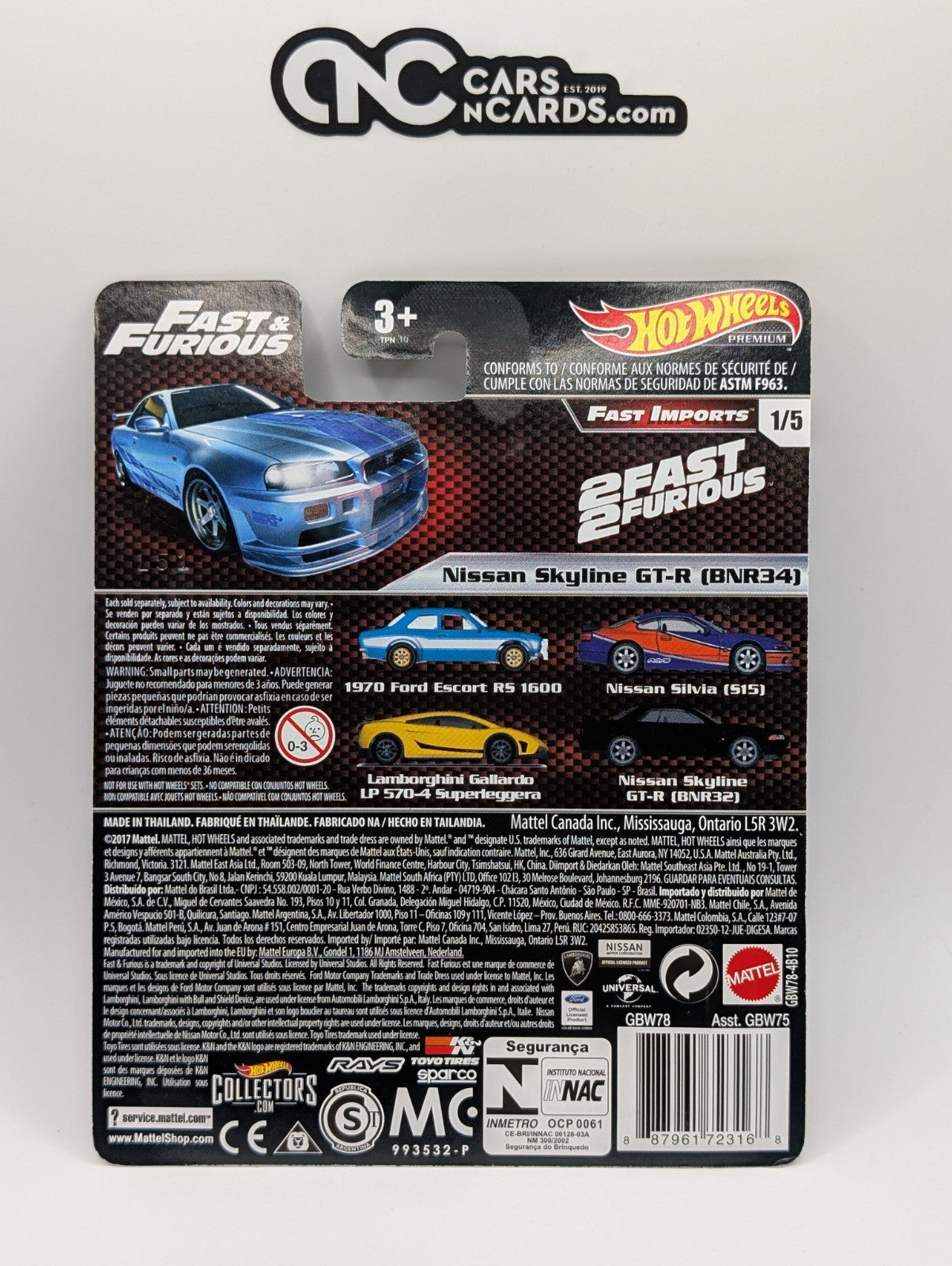 2019 Hot Wheels Fast & Furious 1/5 Nissan Skyline GT-R BNR34 w/ Protector