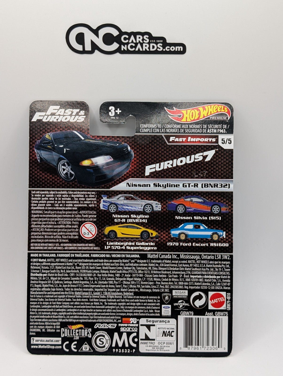 2019 Hot Wheels Fast & Furious 5/5 Nissan Skyline GT-R BNR32 w/ Protector