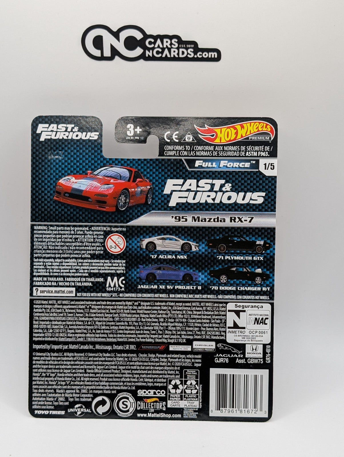 2020 Hot Wheels Fast & Furious Full Force 1/5 '95 Mazda RX-7 w/ Protector