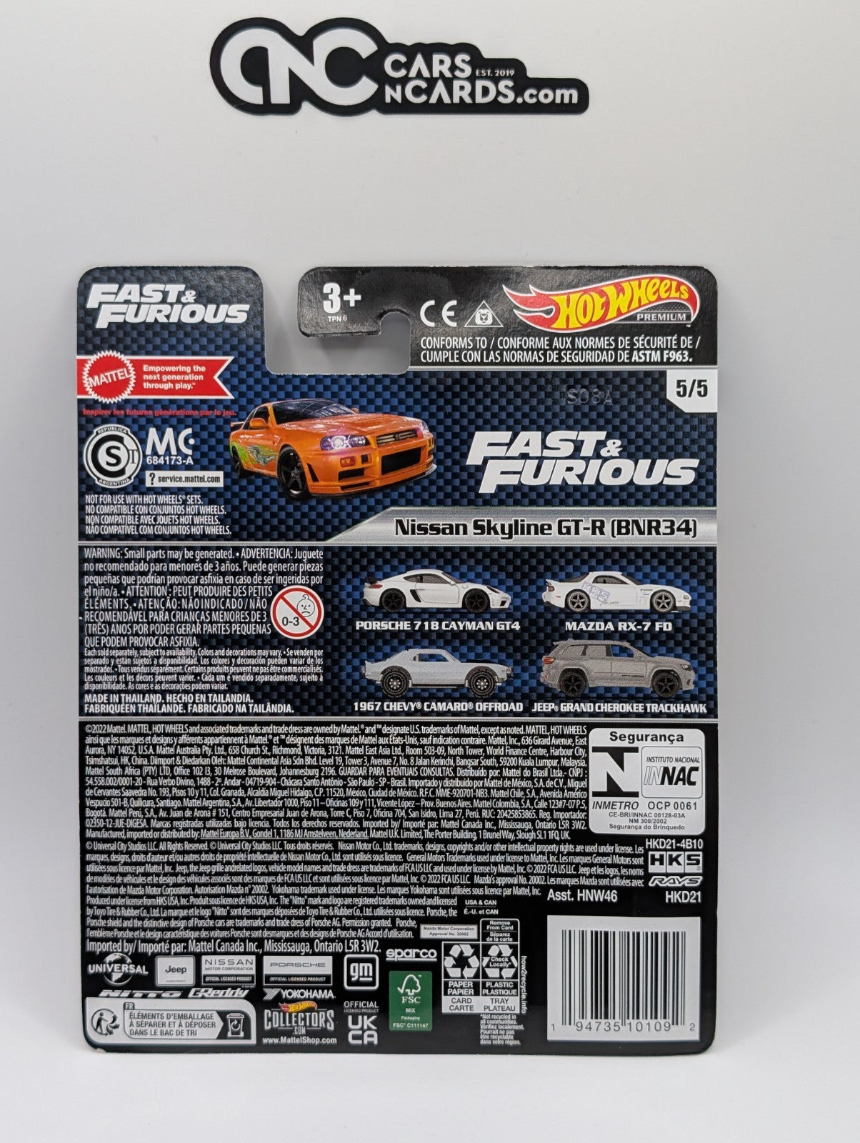 2023 Hot Wheels Fast & Furious 5/5 Nissan Skyline GT-R BNR34 w/ Protector