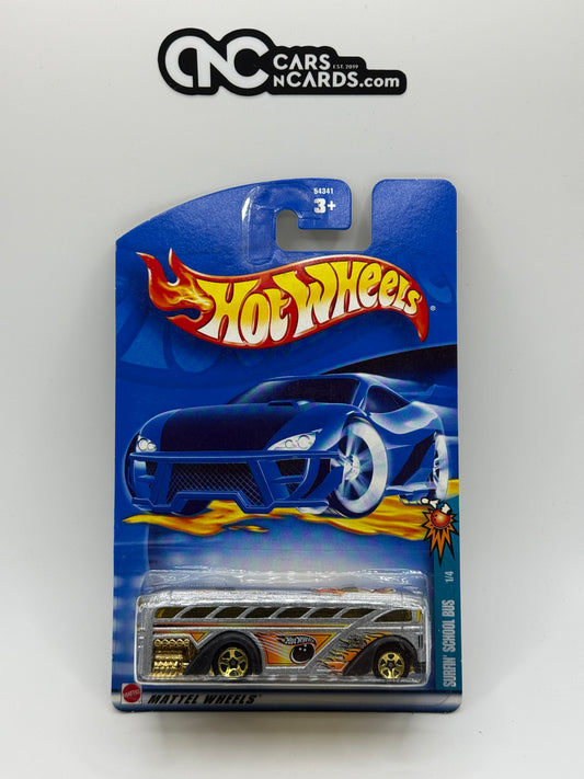 2002 Hot Wheels Spares 'N Strikes 1/4 Surfin' School Bus Silver 59/240