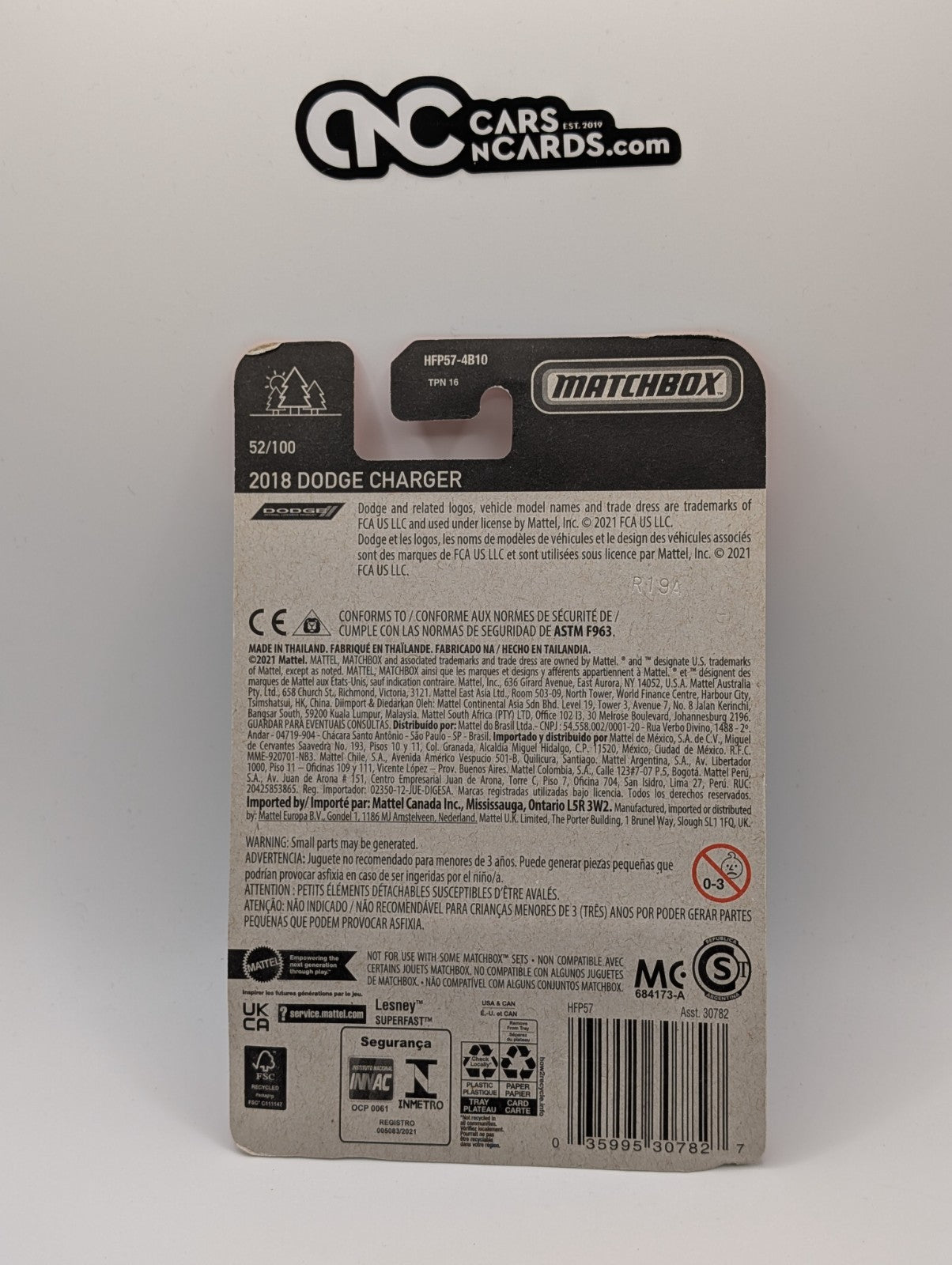 Matchbox 2018 Dodge Charger Purple 52/100 (Card Damage)