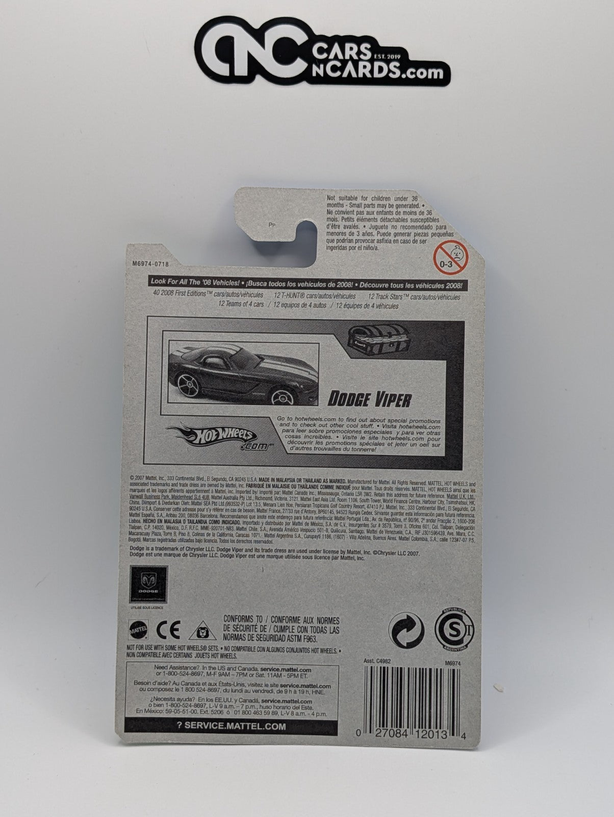 2008 Hot Wheels T-Hunt 08/12 Dodge Viper (Soft Corners)