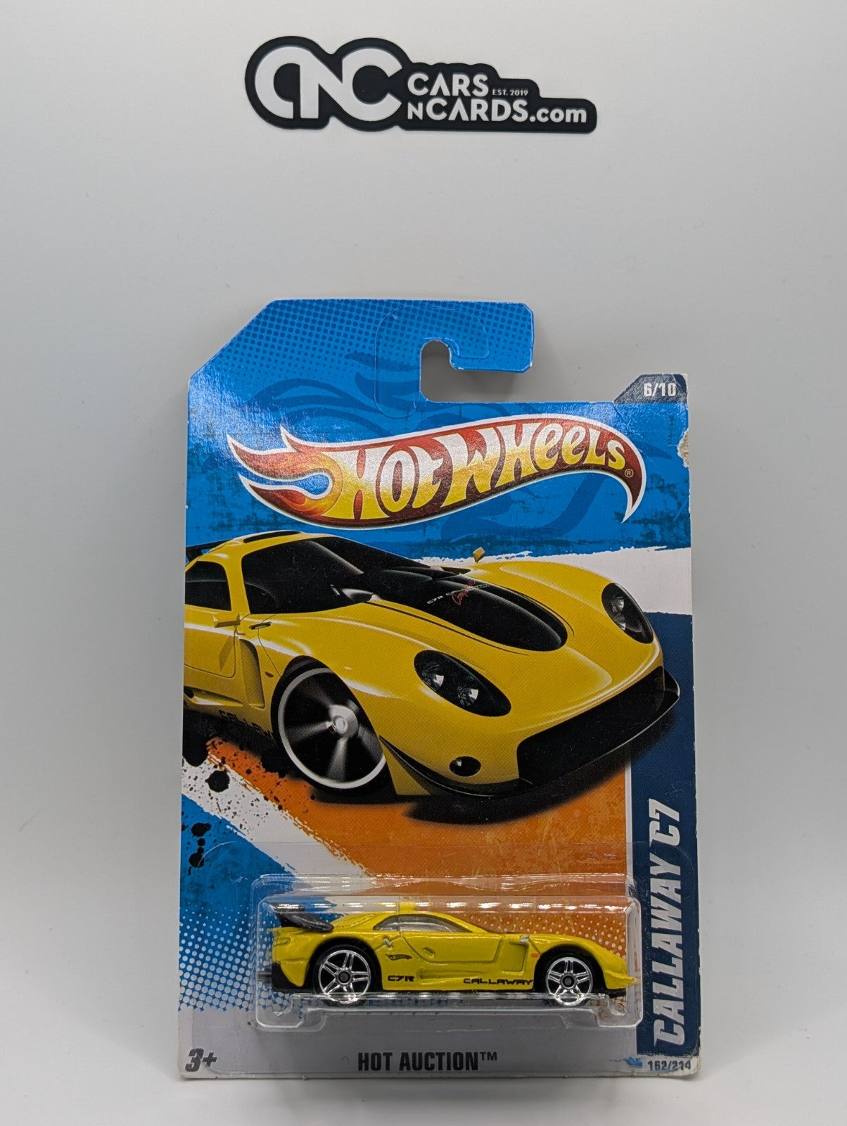 Hot Wheels Hot Auction 6/10 Callaway C7 Yellow (Card Damage)