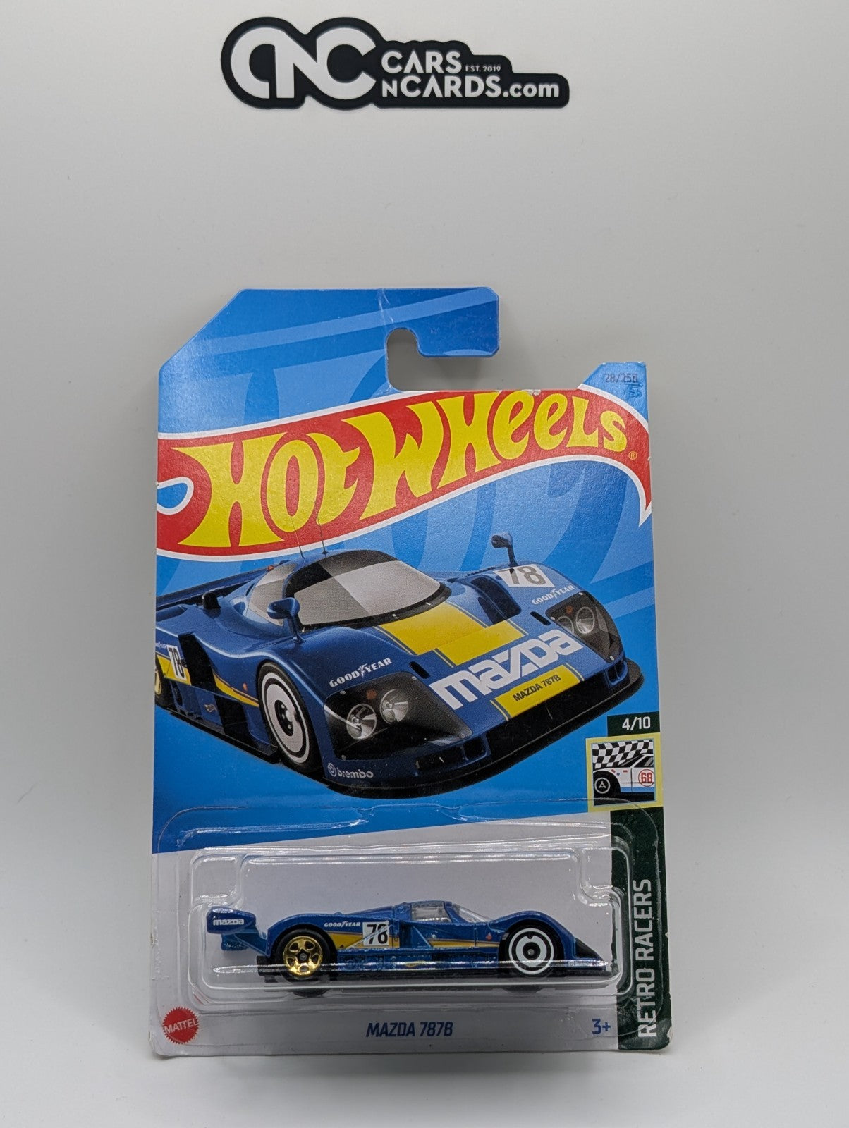 Hot Wheels Retro Racers 4/10 Mazda 787 Blue 28/250 (Card Damage)