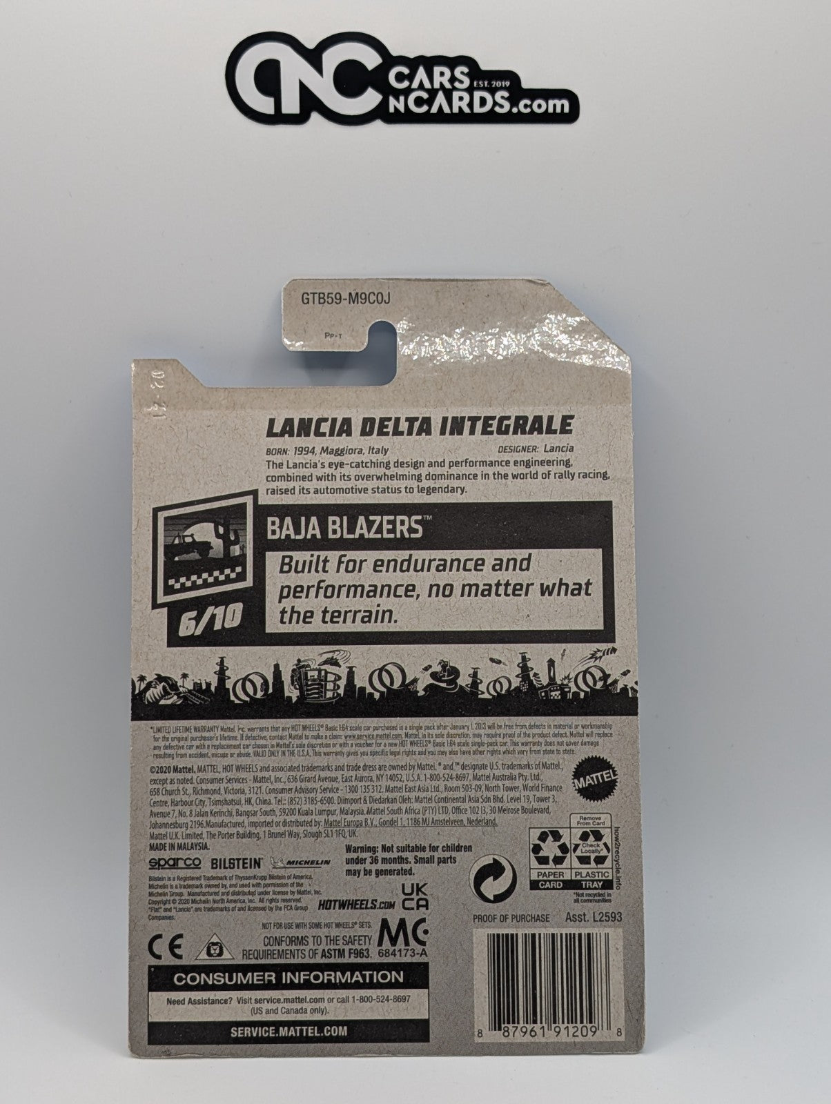 2021 Hot Wheels Baja Blazers 6/10 Lancia Delta Integrale 51/250 (Card Damage)