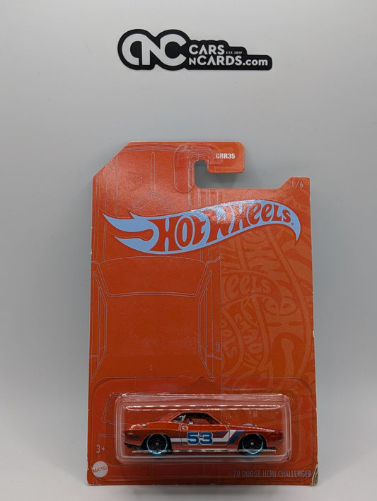 2021 Hot Wheels Orange And Blue 1/6 '70 Dodge Hemi Challenger (Card Damage)