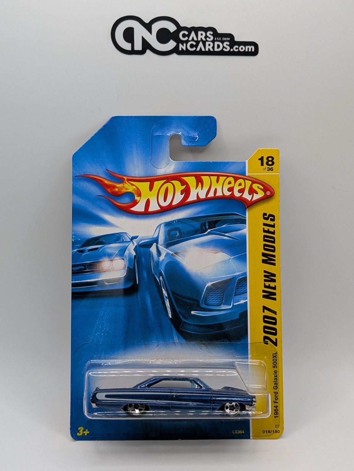2007 Hot Wheels New Models 18/36 1964 Ford Galaxie 500XL Blue (Card Damage)