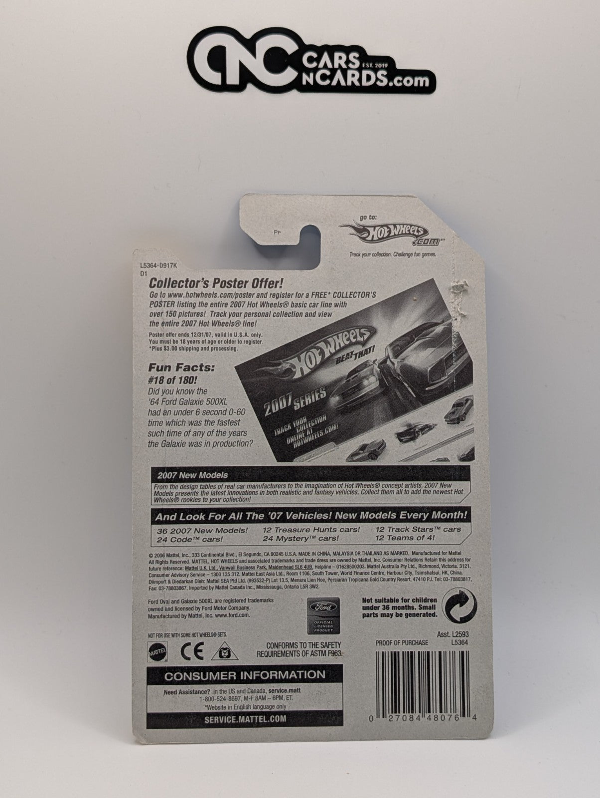 2007 Hot Wheels New Models 18/36 1964 Ford Galaxie 500XL Blue (Card Damage)