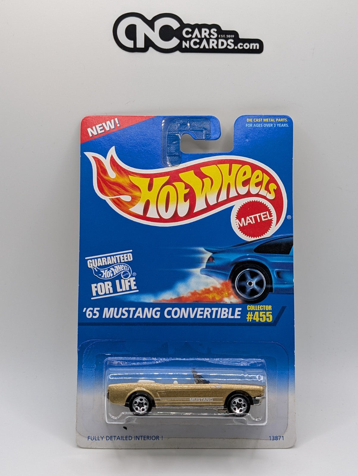 1996 Hot Wheels '65 Mustang Convertible Gold Collector #455 (Soft Corners)