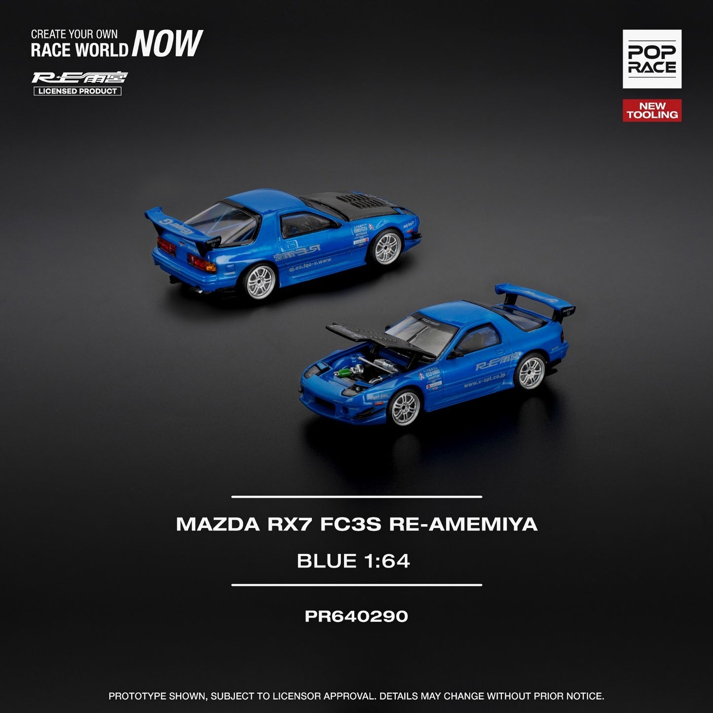 POPRACE 1:64 RX7 (FC3S) RE-AMEMIYA - RE-AMEMIYA BLUE PR640290