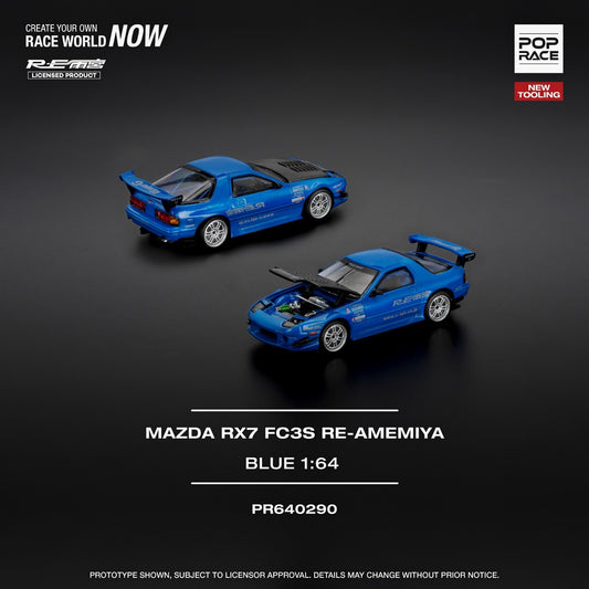 POPRACE 1:64 RX7 (FC3S) RE-AMEMIYA - RE-AMEMIYA BLUE PR640290