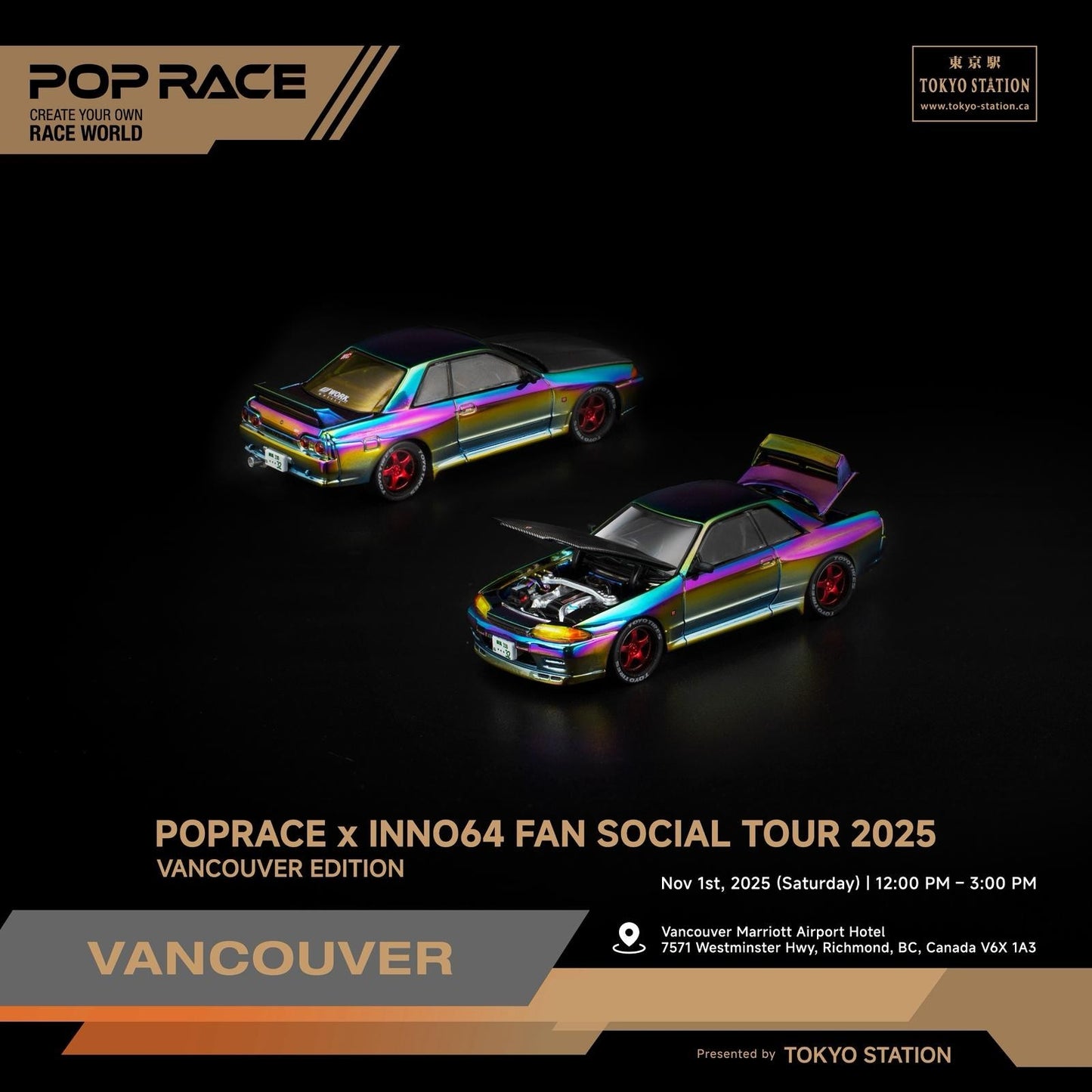 POPRACE 1:64 SKYLINE GT-R R32 Magic Chrome VANCOUVER Edition PR640424