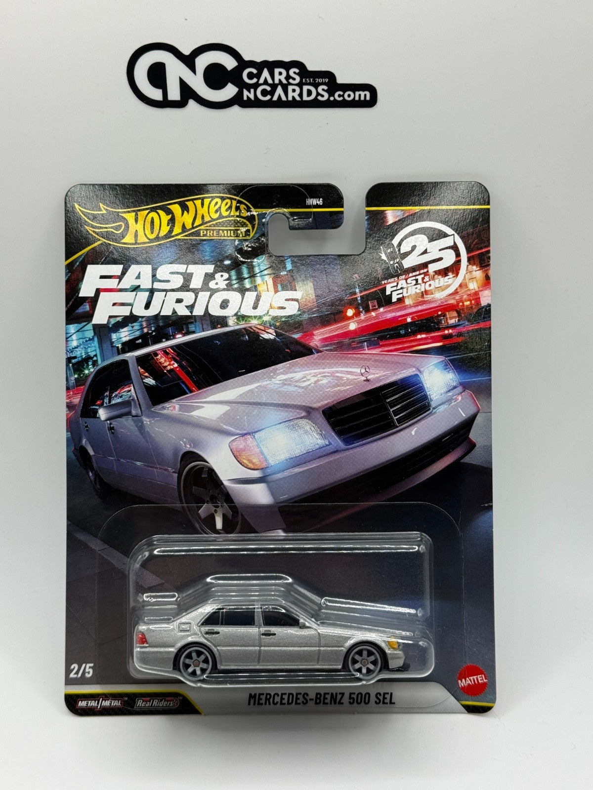 2026 Hot Wheels Premium Fast & Furious 2/5 Mercedes-Benz 500 SEL (Card Damage)