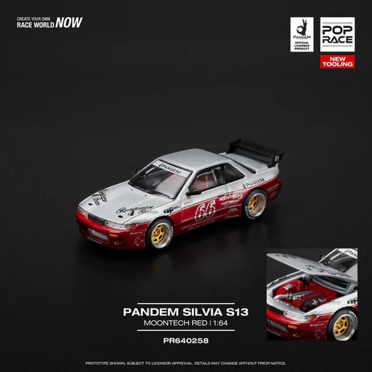 POPRACE 1:64 PANDEM SILVIA S13 - MOONTECH RED PR640258