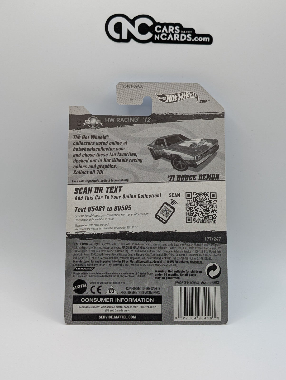 2012 Hot Wheels Factory Sealed '71 Dodge Demon 177/247 WALMART (Soft Corners)