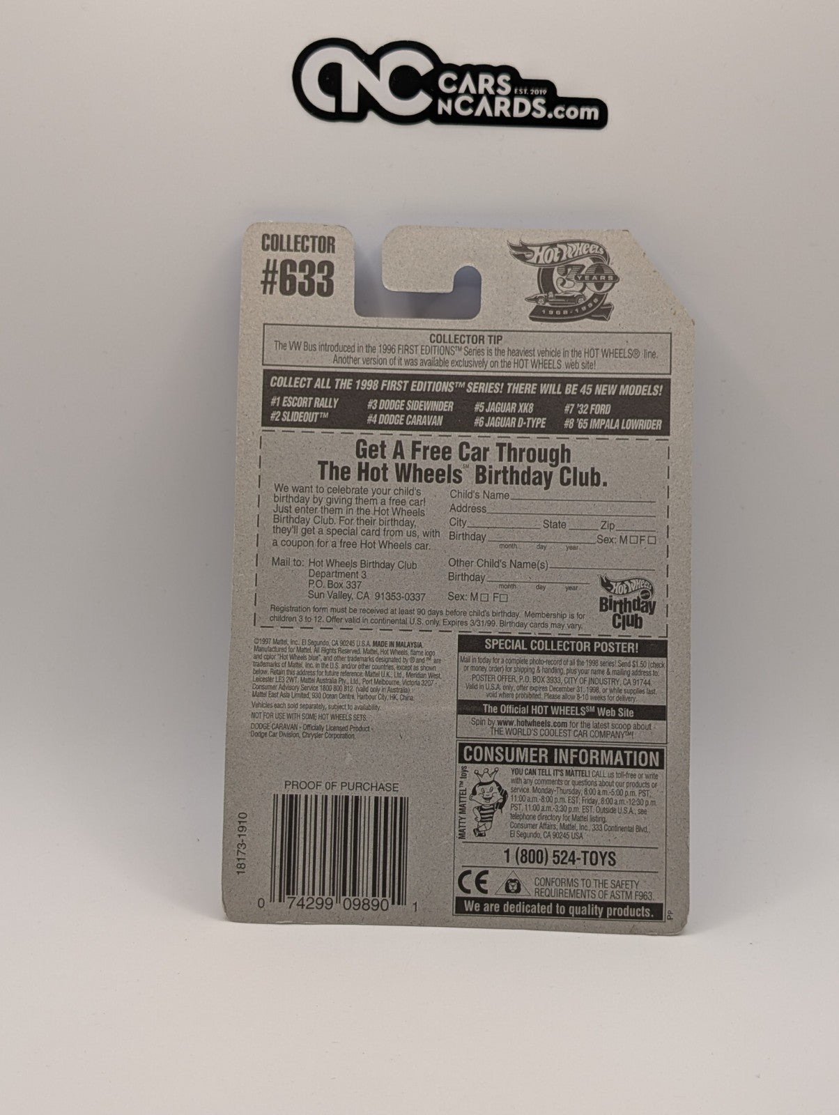 1998 Hot Wheels First Editions 4/45 Dodge Caravan Collector #633 (Soft Corners)