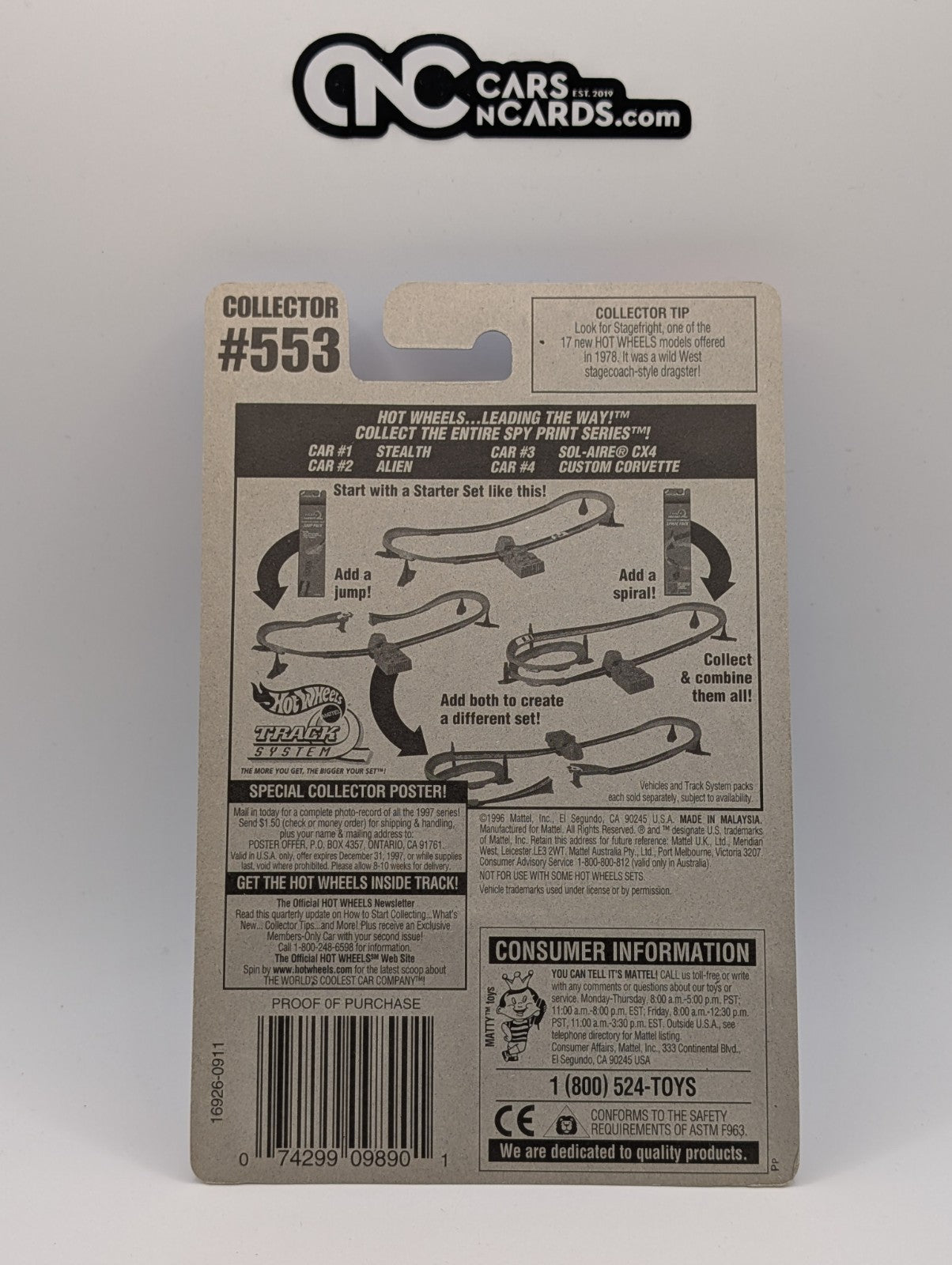 1997 Hot Wheels Spy Print 1/4 Stealth Collector #553 (Soft Corners)