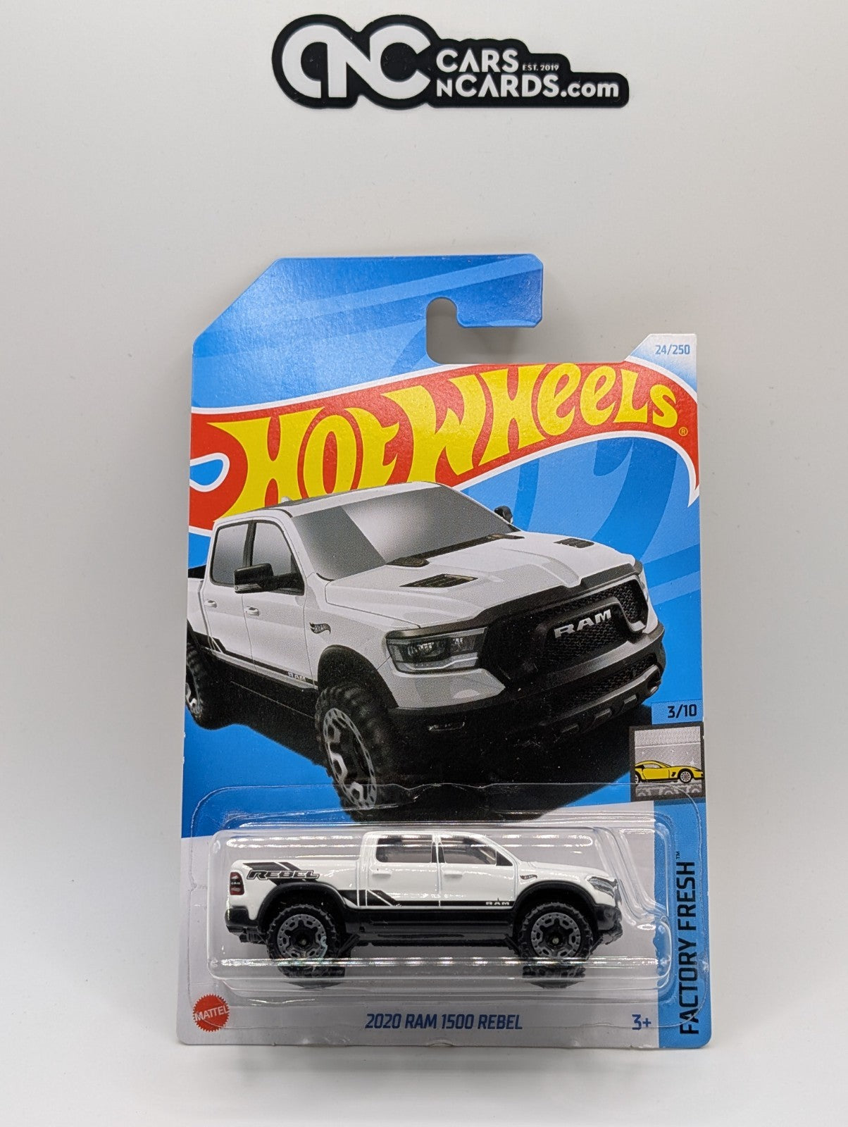 Hot Wheels Factory Fresh 2020 Ram 1500 Rebel White 24/250 (Card Damage)