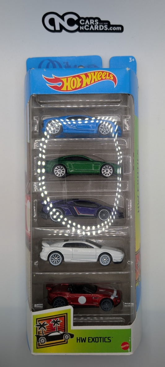 2021 Hot Wheels 5 Pack Exotics Bugatti/Lamborghini/Lotus/Jaguar (Soft Corners)