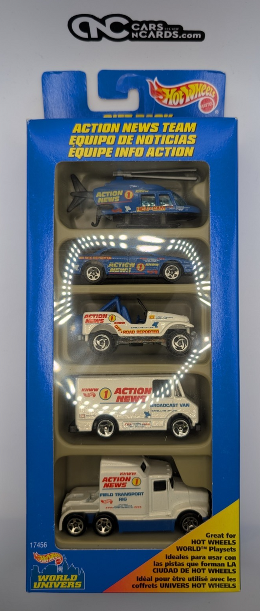 Hot Wheels 5 Pack Action News Team Oldsmobile/Big Rig/Chopper (Soft Corners)