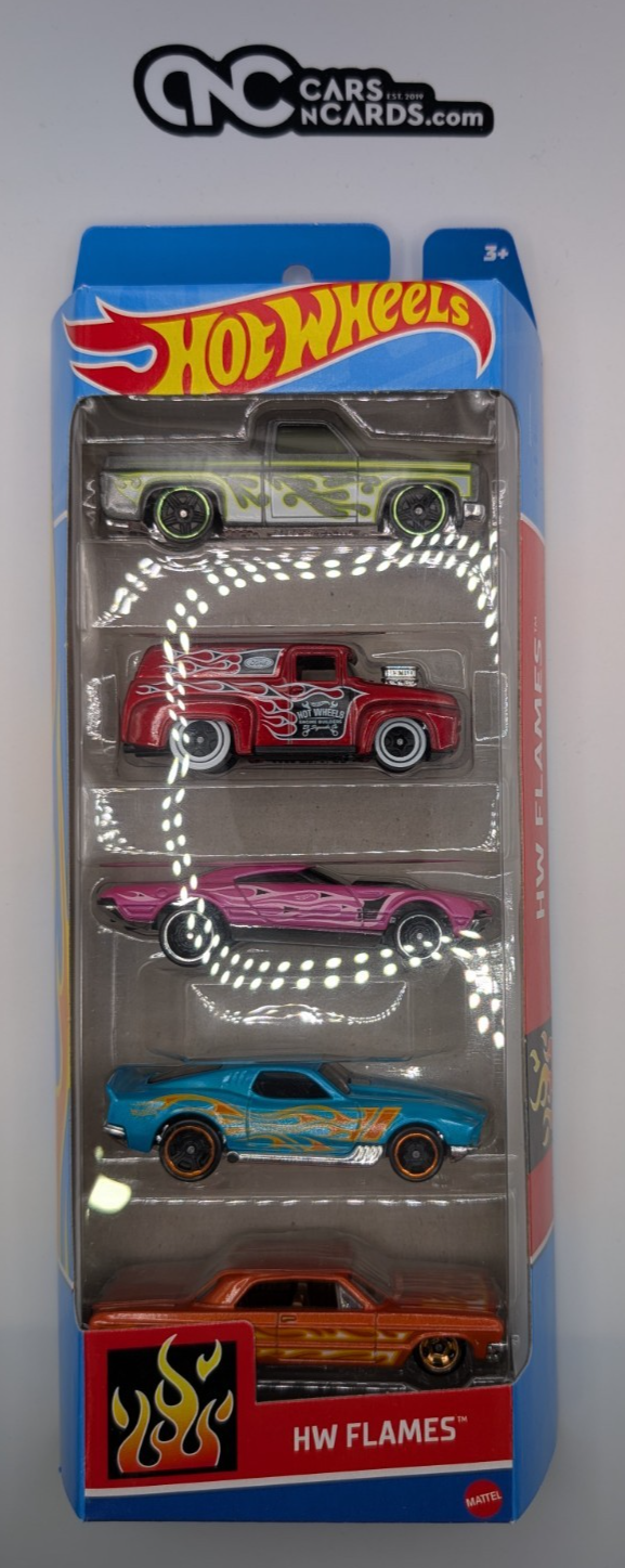 2024 Hot Wheels 5 Pack Flames Impala/Ford F-100/'83 Silverado (Soft Corners)