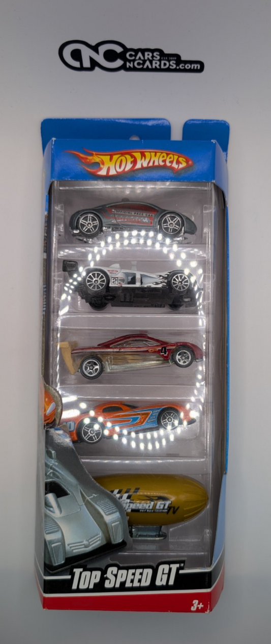 2008 Hot Wheels 5 Pack Top Speed GT Eclipse/Viper/Cadillac/Blimp (Card Damage)