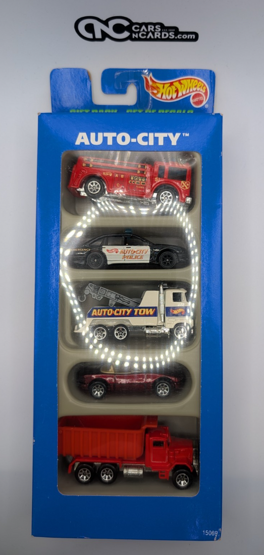 1996 Hot Wheels 5 Pack Auto City Fire MX5 Miata/Dump Truck/Police (Soft Corners)