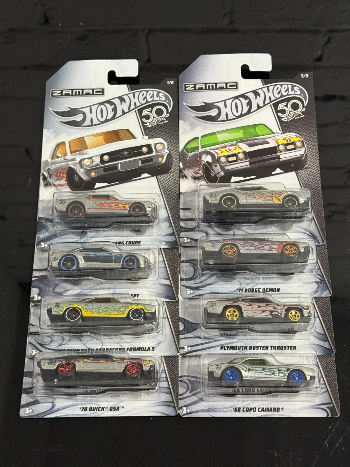 2018 Hot Wheels 50th Anniversary Zamac Full Set of 8 Cars (Soft Corners)