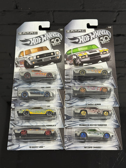 2018 Hot Wheels 50th Anniversary Zamac Full Set of 8 Cars (Soft Corners)