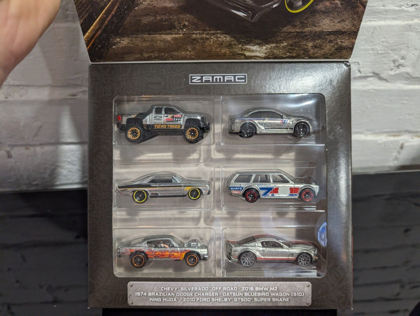 Hot Wheels Multipack ZAMAC Chevy/BMW/Dodge/Datsun/Ford 6 Pack (Soft Corners)