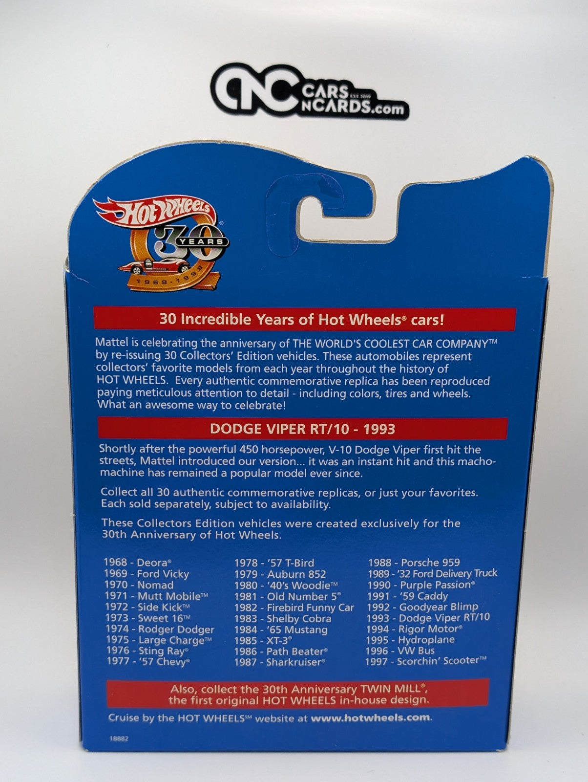 1998 Hot Wheels 30th Anniversary 1993 Replica Dodge Viper (Soft Corners)