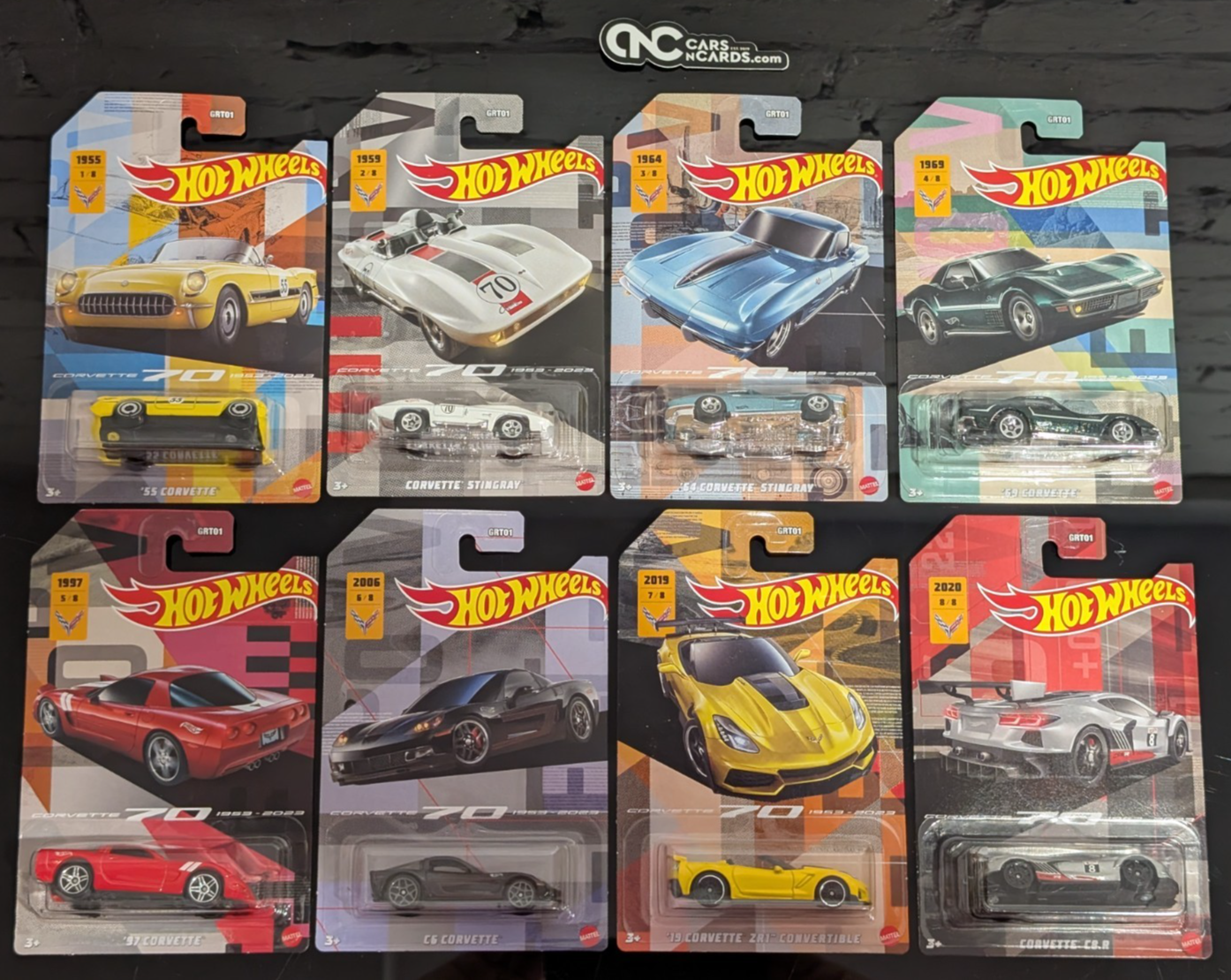 2023 Hot Wheels Corvette 70 Year Anniversary Series Set of 8 Cars (Soft Corners)