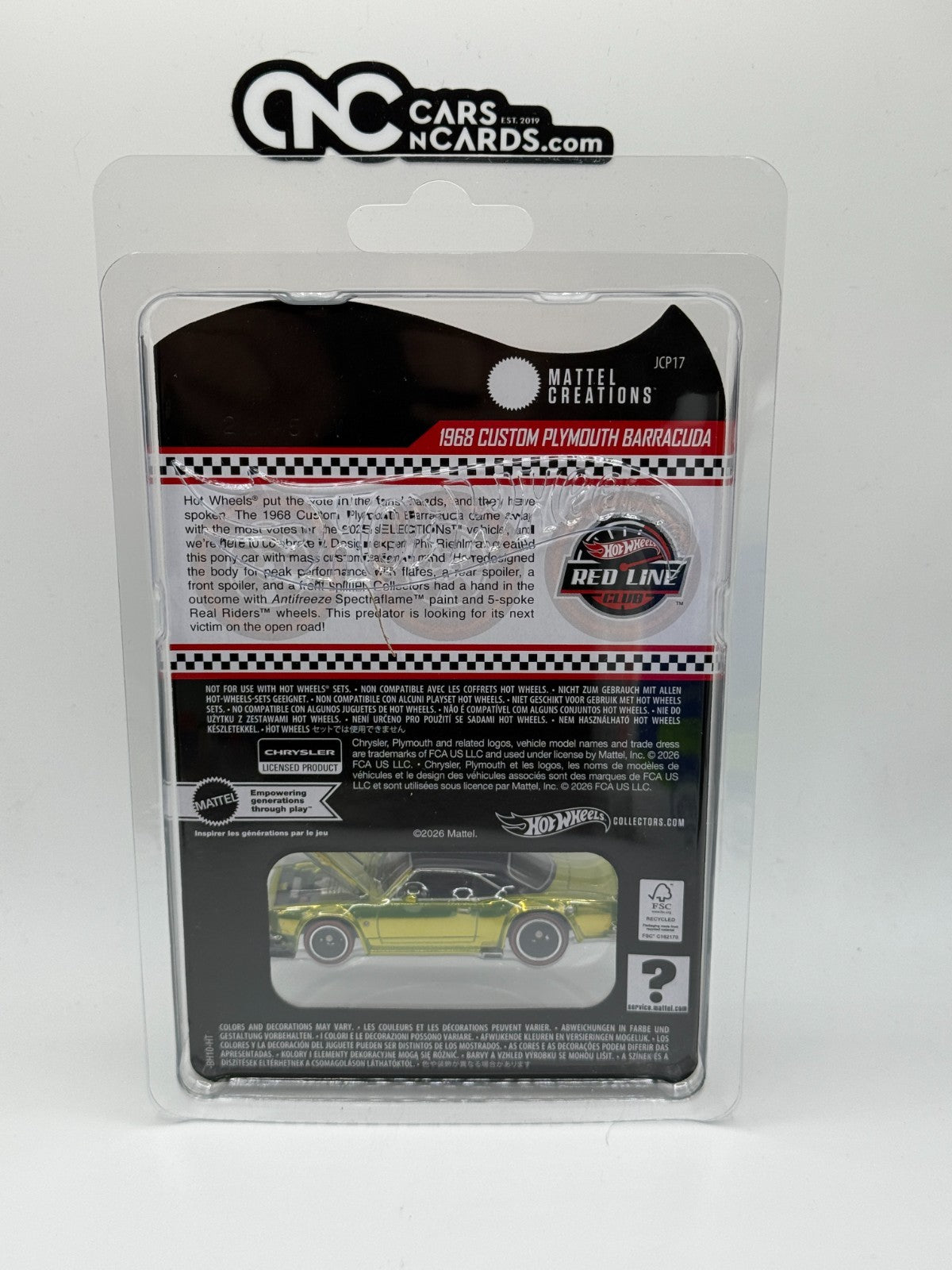2025 Hot Wheels RLC Red Line Club 1968 Custom Plymouth Barracuda With Protector