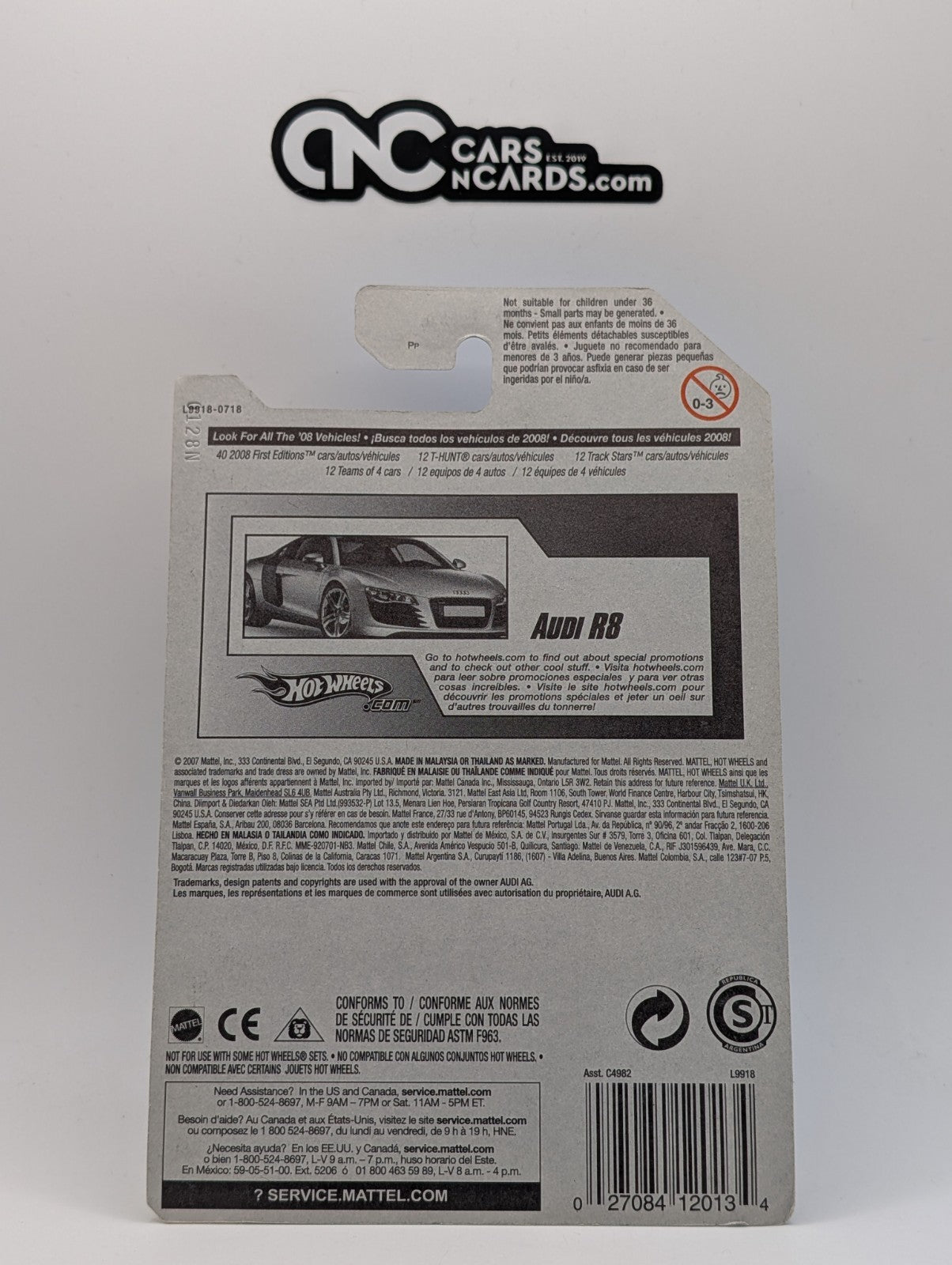 2008 Hot Wheels First Editions 3/40 Audi R8 Black 3/172 (Soft Corners)