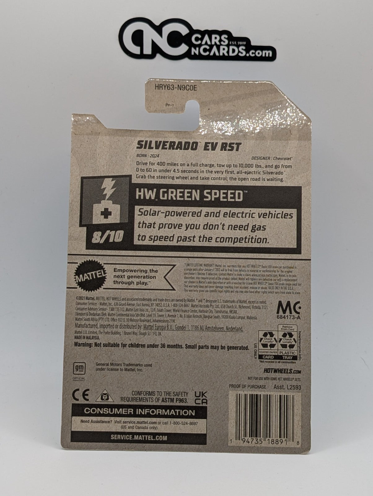 2024 Hot Wheels HW Green Speed 8/10 Silverado EV RST Blue 110/250