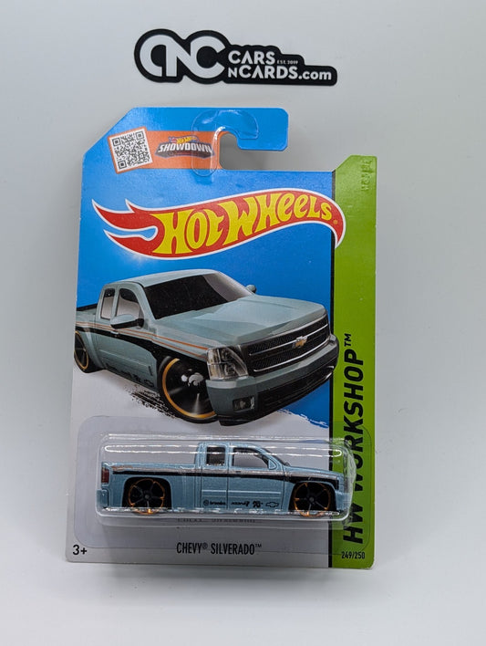 2015 Hot Wheels HW Workshop Chevy Silverado Blue 249/250 (Dented Blister)