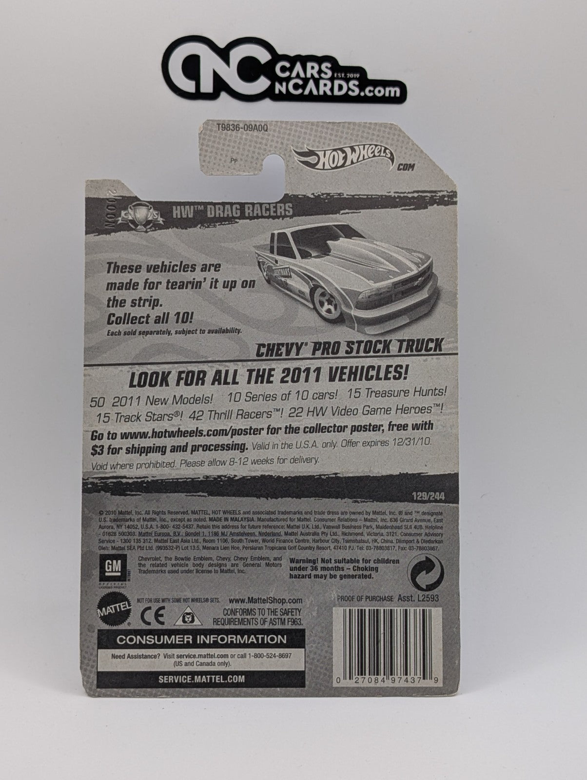 2011 Hot Wheels HW Drag Racers 9/10 Chevy Pro Stock Truck (Card Damage)