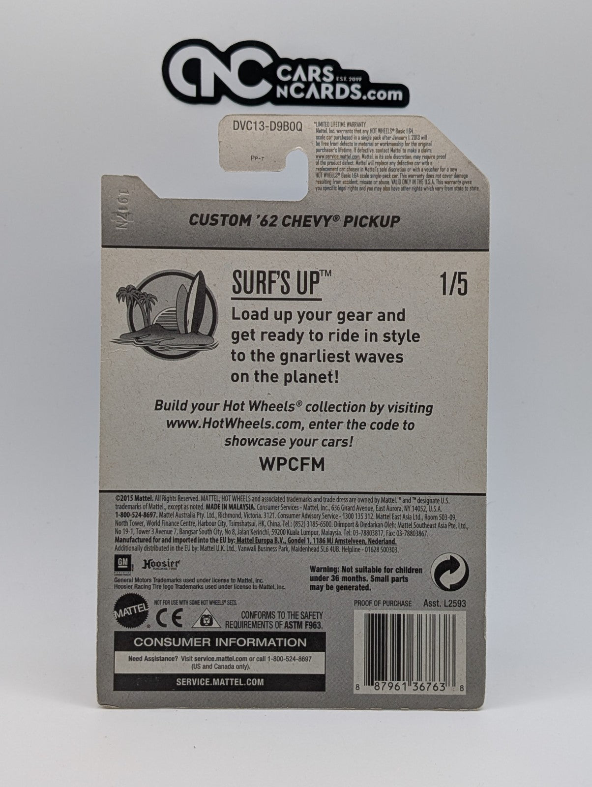 2017 Hot Wheels Surf's Up 1/5 Custom '62 Chevy Pickup 348/365 (Cracked Blister)