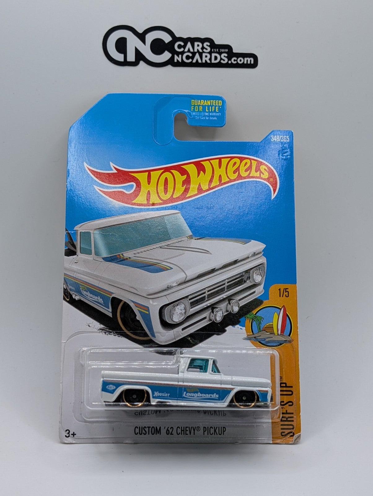 2017 Hot Wheels Surf's Up 1/5 Custom '62 Chevy Pickup 348/365 (Card Damage)