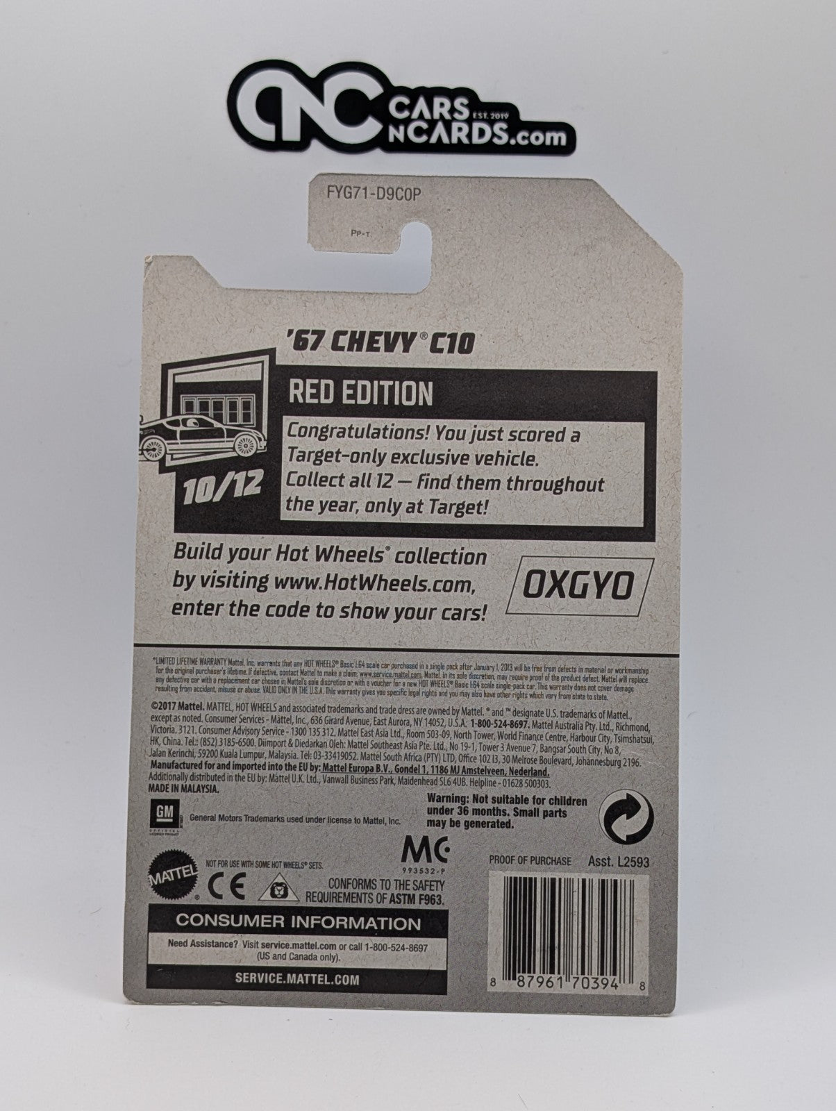 2019 Hot Wheels Red Edition 10/12 '67 Chevy C10 176/250 (Soft Corners)