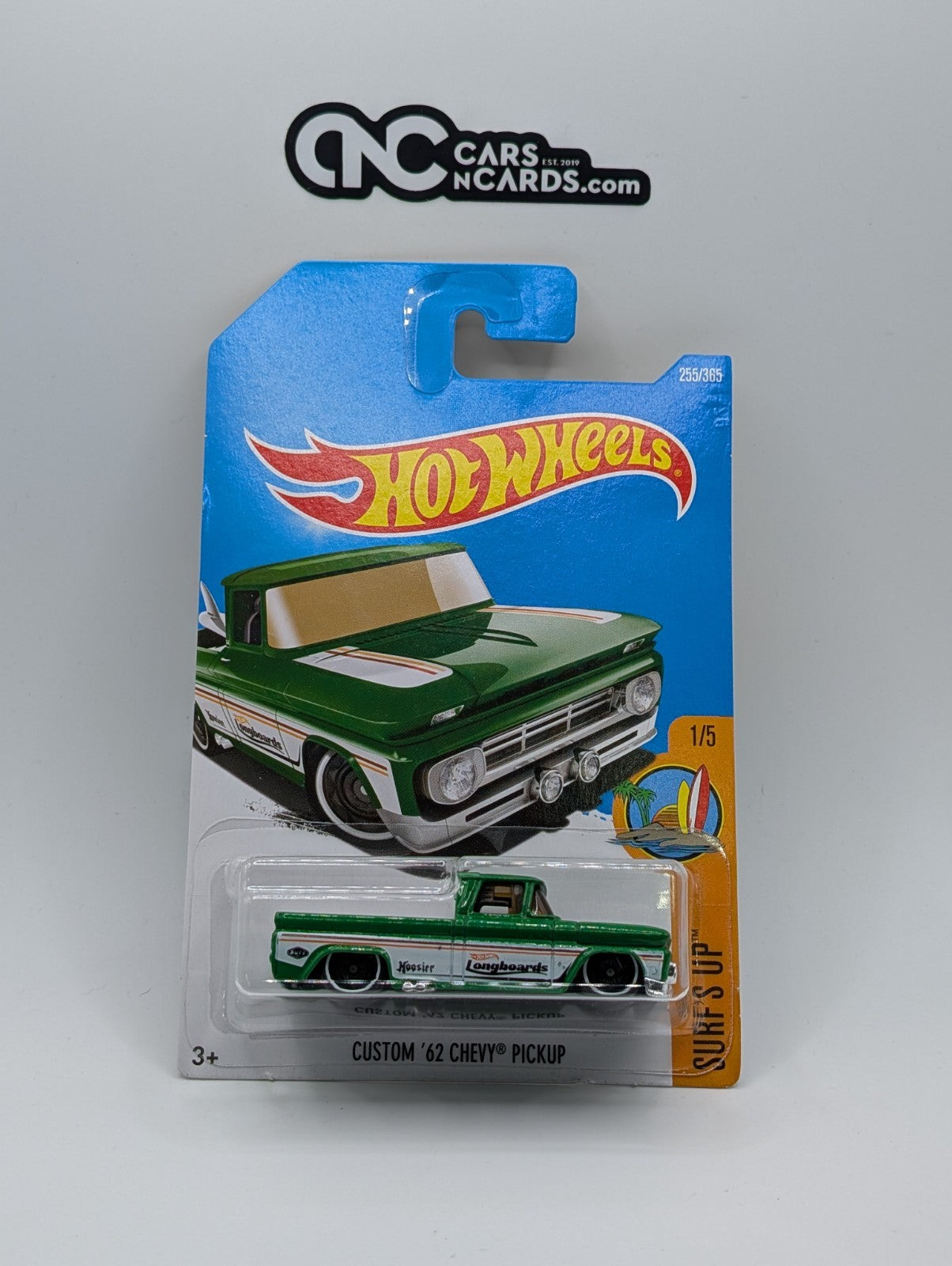 2017 Hot Wheels Surf's Up 1/5 Custom '62 Chev Pickup Green 255/365 (Card Crease)