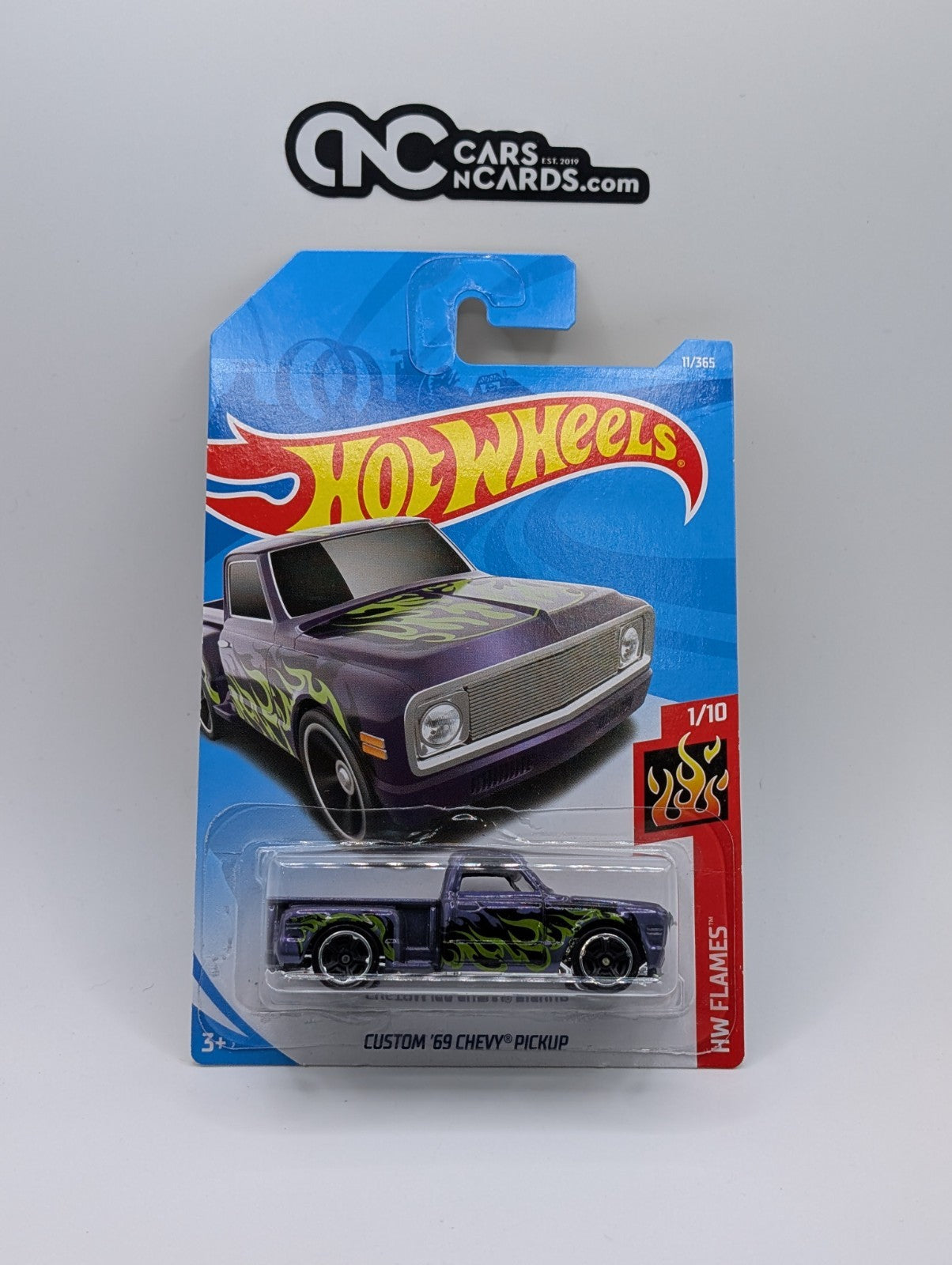 2018 Hot Wheels HW Flames 1/10 Custom '69 Chevy Pickup Purple 11/365