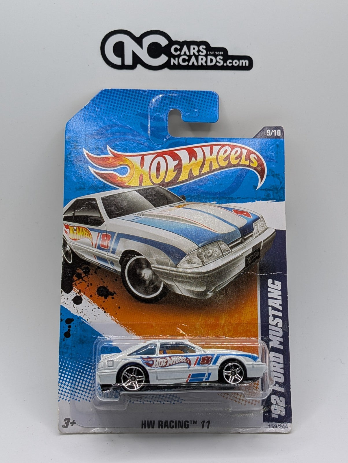 2011 Hot Wheels HW Racing 9/10 '92 Ford Mustang White 159/244 (Damaged)