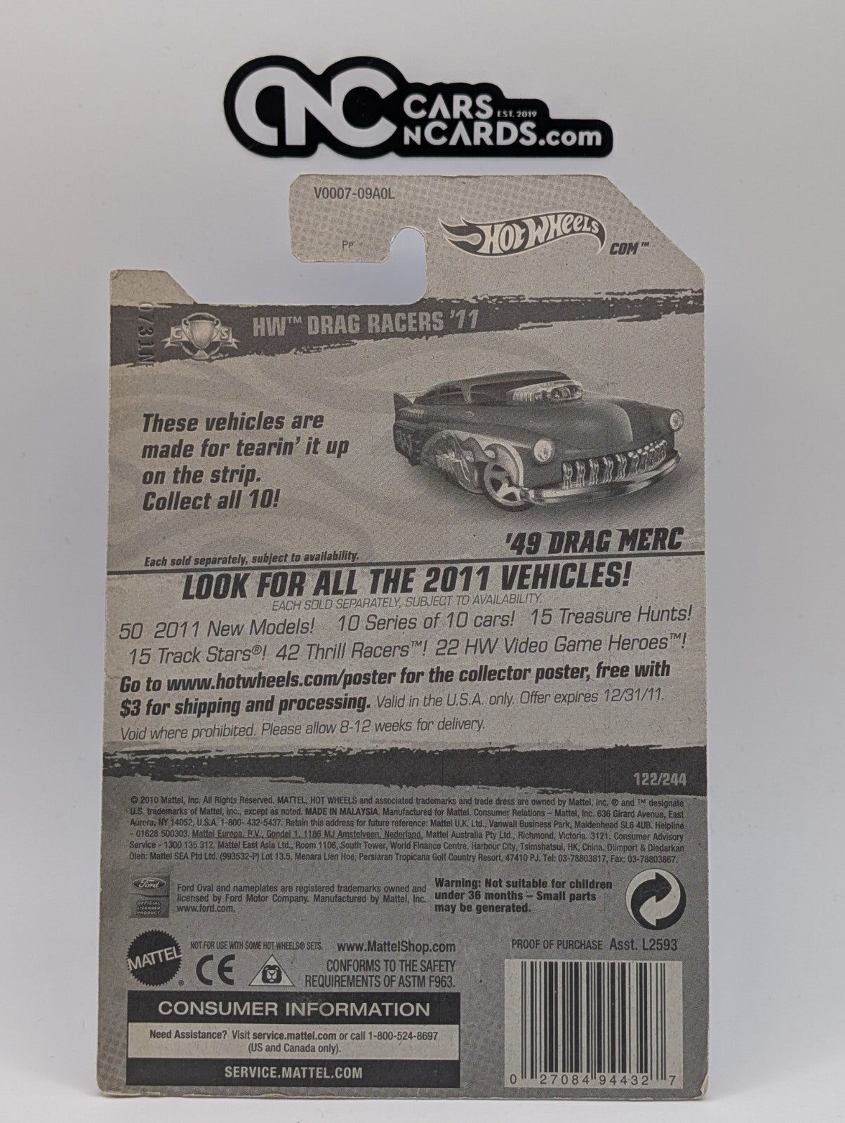 2011 Hot Wheels HW Drag Racers 2/10 '49 Drag Merc Blue Flames 122/244