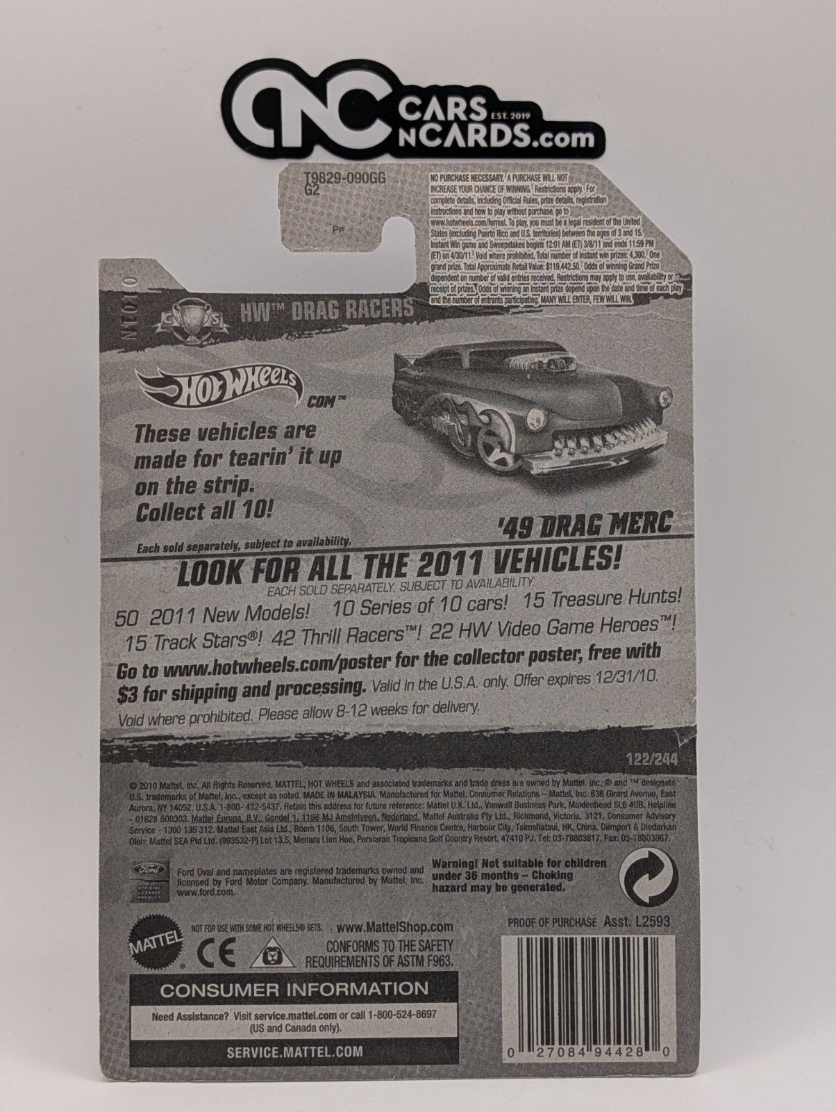 2011 Hot Wheels HW Drag Racers 2/10 '49 Drag Merc Orange 122/244 (Card Crease)